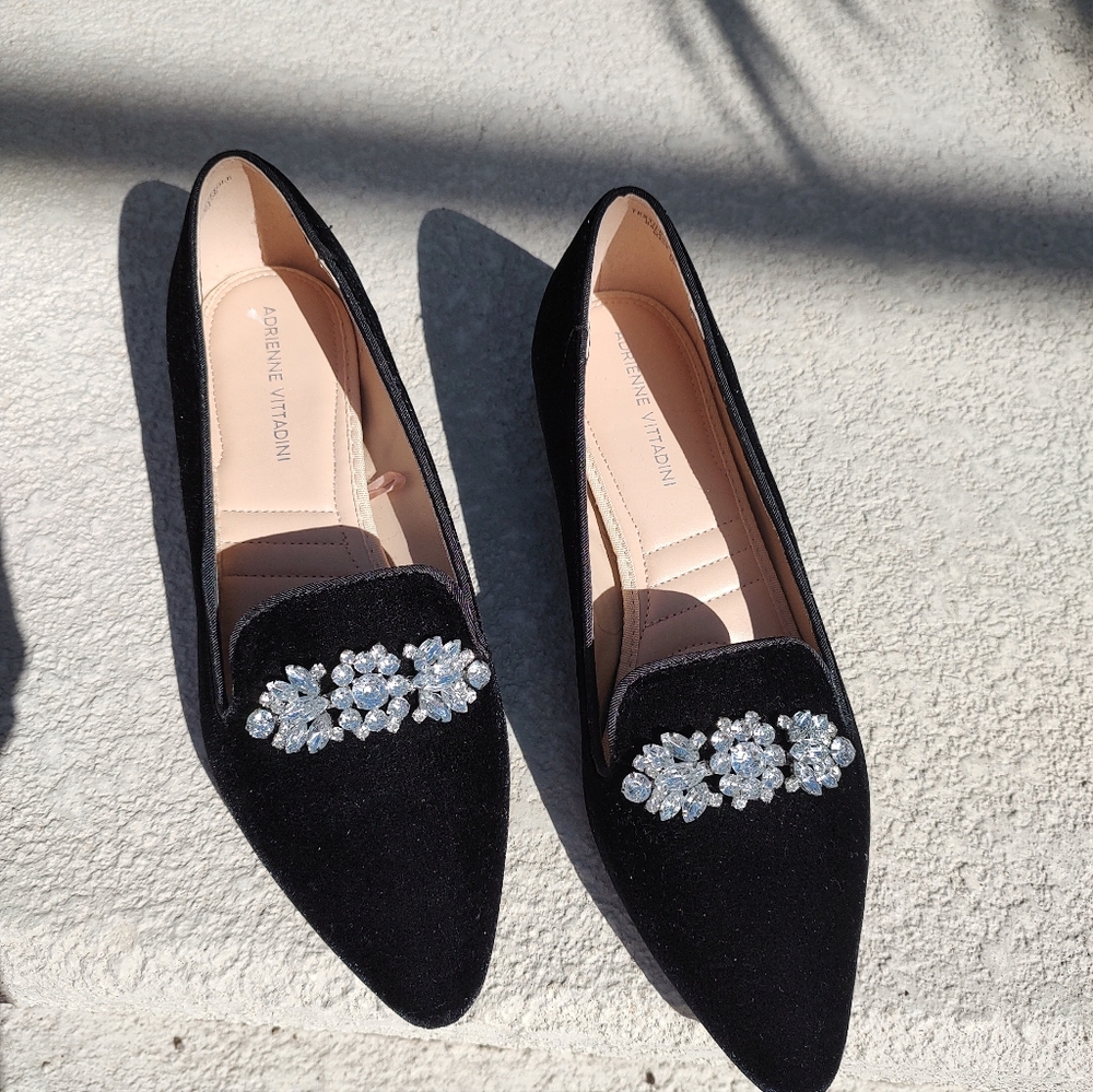 Adrianne Vittadini Elegant Velvet With Rhinestone Flats - Picture 2 of 10